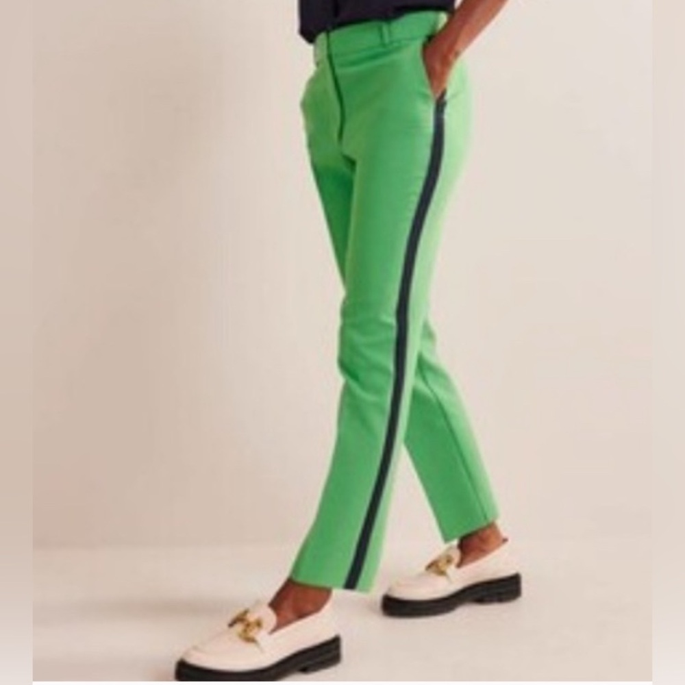 Boden Green Trousers with Navy Stripe